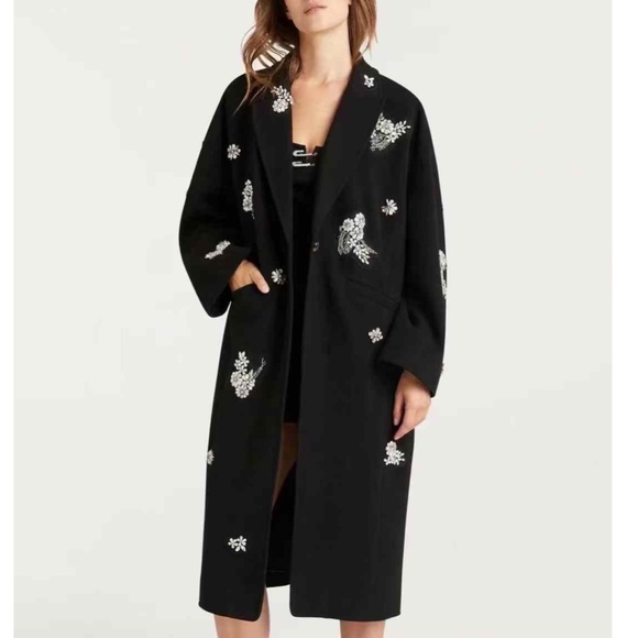 Cinq A Sept Gravis Ivy Embellished Coat Black Wool - Picture 3 of 7